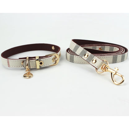 Fashion Leather Dog Collar & Leash Set